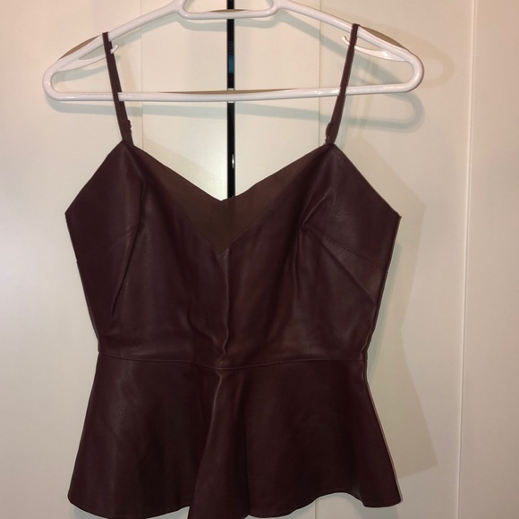 NWOT Maroon Faux Leather Peplum Tank Top - Picture 4 of 6